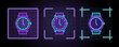 © mariposo - Wrist watch icon illustration, cyber neon visual, glowing border grid vector.