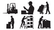 © M Bilal - Set of warehouse worker silhouettes vector illustration of people working in logistics and distribution isolated on white background