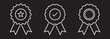 © Stockcraft Topper - Badge with ribbon icon collection. Ribbon, Badges with star, Tick mark symbol. Vector Illustration. Black Color set Badge. EPS 10.