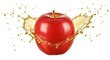 © Dilshan - A vibrant red apple surrounded by a splash of juice against a clean white background showcasing freshness