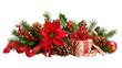 © Aoun - Festive Christmas decoration with poinsettia flower pine cones gift box red ribbon holly berries and greenery isolated on white background
