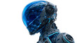 © Maestro - Futuristic robotic head with blue glowing circuitry and transparent helmet