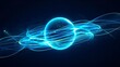 © Aimi - Futuristic glowing energy sphere with flowing neon light waves rotating in dark space. Abstract 3D plasma orb loop animation in blue and green colors for sci-fi, quantum AI, and digital technology