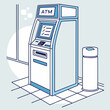 © asma - Illustration of an atm machine and a trash can indoors area