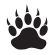 © Michael - Solid Black Silhouette Vector Icon of a Bear Paw Print, Featuring Five Toes and Sharp Claws, Symbolizing Wildlife, Nature, and Strength