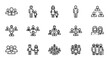 © Nerissa - Diverse group of people icons representing various social structures and relationships, including families, teams, communities, friends, and seniors, presented in a clean, ordered line icon style for