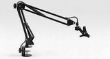 Adjustable black microphone boom arm stand with clamp mount