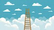 © Fauzan - A wooden ladder extends upwards, piercing fluffy white clouds against a vibrant blue sky