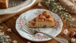 © LoFi J. - Slice of Golden Cake, Enhanced with Pecans and Delicate Floral Details.