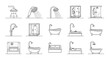 © Jazzen - Collection of modern line art icons representing various showerheads, shower cabins, and bathtubs, perfect for graphic design, web development, app interfaces, and advertising materials, offering a