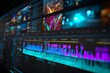 © Rifqi - Close up of a computer screen showing video editing software interface with various clips and waveforms, concept for video production, post production and motion graphics design