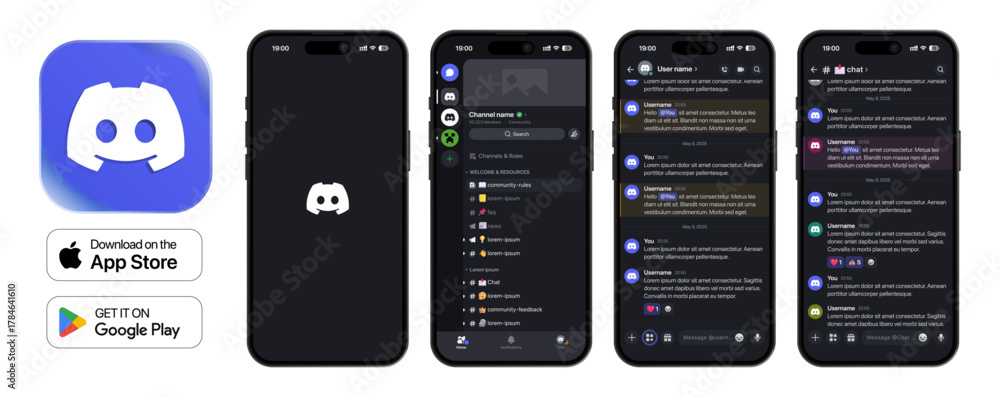 Discord Messenger 2026 dark mode UI with logo and all updated pages ...