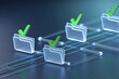 © fatima - Digital data folders with glowing green checkmarks signifying successful organization and validation in a modern network system