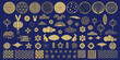 © Raju - Collection of golden asian inspired decorative elements and patterns on a dark blue background