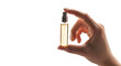 © Nazia - Woman's hand holding a small perfume sample spray vial for beauty and luxury fragrance advertising. isolated PNG with Transparent Background