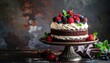 © ruangrit19 - Elegant Berry Cake Display on Pedestal for Celebration or Dessert Concept.