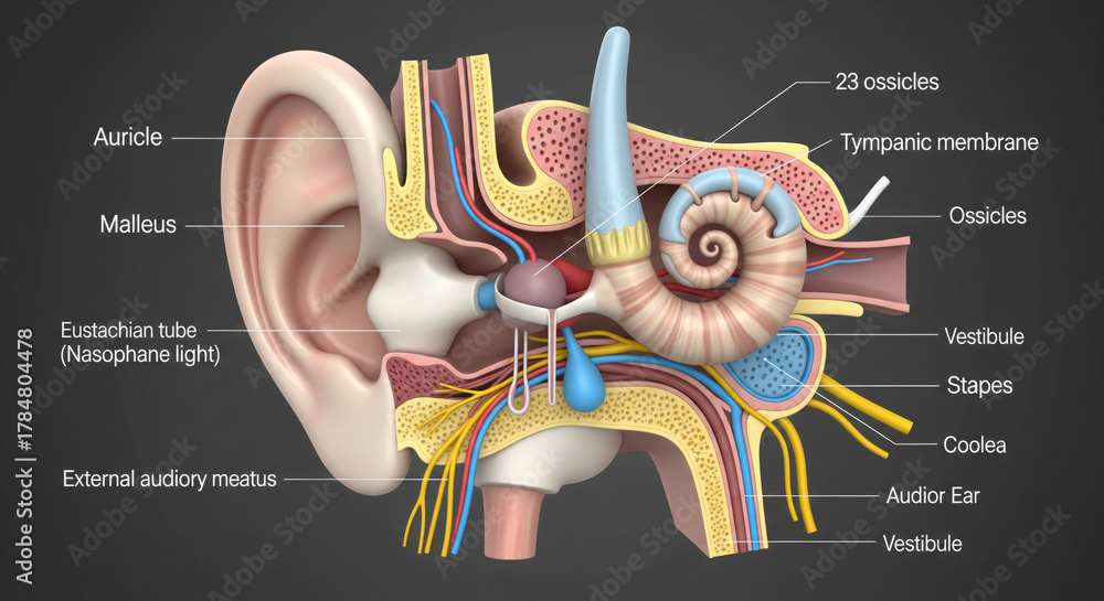 Detailed Anatomy of the Human Ear Cochlea, Ossicles, Tympanic Membrane ...