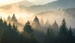© uumm - 霧に包まれた山岳森林と朝焼けの幻想的な風景