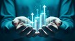 © Mostafizur - Hands holding glowing digital growth chart with upward arrows, symbolizing financial success and investment background