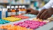 © Anastasija - Pharmacist Carefully Preparing Medication in a Pharmacy Environment with Colorful Capsules and Bottles on a Bright Work Surface