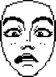 © inspiring  - Pixel art shocked face black and white digital emoticon, surprised expression, wide eyes, open mouth, retro illustration