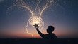 © Jazi - Unlocking Ideas: Silhouette placing puzzle piece into glowing brain for innovation