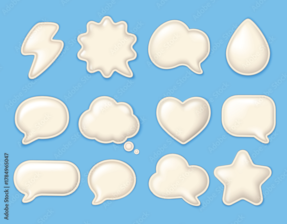 White Cream Sticker Realistic 3D white puffy glossy stickers with soft creamy texture on ...