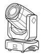 © Ilya K. - Black and white line drawing of a moving head stage light with control panel — technical, clean, and ideal for lighting design or equipment illustration.