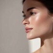 © KASUEMA SALAE - close-up portrait of beautiful woman with glowing healthy skin, minimal background, natural beauty