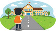 © Amol Chandra - Child walking to school with backpack, education concept, back to school season, learning environment, elementary school building, flat vector illustration