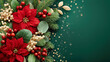 © Svetlana Kolpakova - Festive Christmas Arrangement with Poinsettias, Berries, and Golden Accents on Green Background