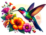 hummingbird and flowers