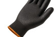 © PNG Kingdom  - Black work glove with textured palm protecting hand, providing safety and grip for industrial tasks on transparent background