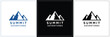 © DNA STUDIO - Three variations of Summit Adventures logo featuring mountain design in blue, black, and white color schemes for branding.