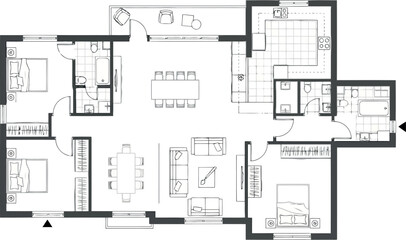 Naklejka na meble Detailed floor plan of a spacious family house with multiple bedrooms and living areas