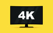 © mi-vector - Flat screen tv with 4k Ultra HD video technology. Digital wide television concept. Led television display with high definition digital tech symbol.  Idea of wide screen computer monitor