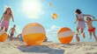 © Konstiantyn Zapylaie - Children playing on sunny beach with colorful beach balls in summer
