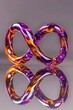 © Konstiantyn Zapylaie - Vibrant glass infinity loop sculpture with purple and orange swirls on reflective surface