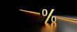© Anastasiya Marchenko - 3D rendered glowing golden percentage symbol on reflective dark surface with dramatic lighting and modern abstract background