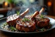 © Yaroslava - Herb Infused Lamb Chops Rosemary Garlic Marinade Roasted Edible Grill Marks