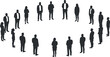 © vadymstock - Silhouette vector illustration of diverse business professionals gathered in a circular formation for teamwork and collaboration.