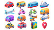 © Sojib_Islam - Transportation Icon Set – Cartoon Vehicles, Travel Modes, and Traffic Symbols Collection