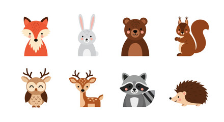  Cartoon forest animals illustration fox rabbit bear squirrel and others