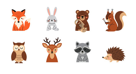  Cartoon animals collection diverse forest creatures design elements
