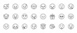 © Digital Bazaar - 24 set of outline web emoji icons such as smile emoji, yelling emoji, tongue out nerd kissing with smiling eyes vector thin icons for report, presentation, diagram, web design, mobile app