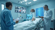 © HelgaArina - Doctors consult patient data on tablets in futuristic medical bay with advanced screens displaying vital signs and diagnostics