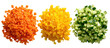 © Hasina - Three piles of finely chopped vegetables including carrots yellow bell pepper and cucumber isolated on transparent background