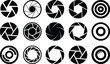© Habibullah990 - Set photo camera lens diaphragm. Camera shutter icons. Diaphragm icon, photography symbol vector illustration.