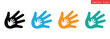 © Welcome - Colorful hand prints representing childhood support design,Charity icons set. Collection of hands, donations, hearts, unity and more. Vector illustration. Easily changes to any color.