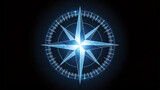 Blue Neon Compass Rose with Starburst and Digital Grid on Black navigation direction